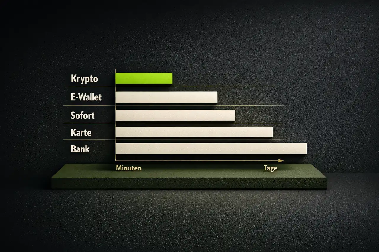 Vergleichs-Balkendiagramm der Auszahlungsgeschwindigkeit verschiedener Zahlungsmethoden im Online Casino